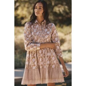 NWT Anthropologie Ro's Garden Romy Floral Mini Dress $195 LARGE Neutral Brown